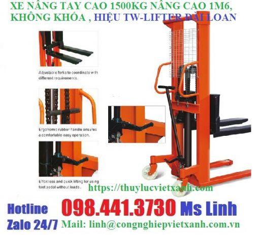 Xe nâng tay cao 1500kg nâng cao 1m6 khong khóa tw-lifter Đài Loan