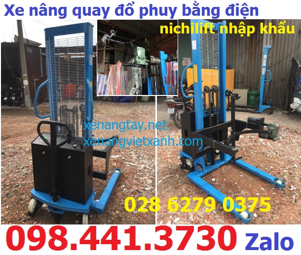 Xe nâng quay đổ phuy bằng điện