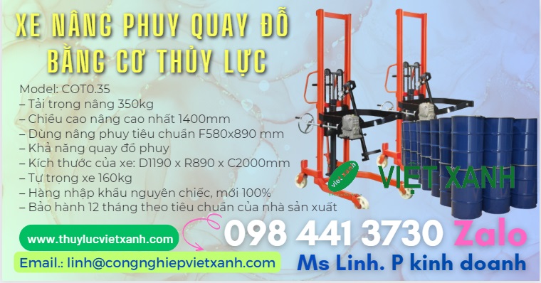 Xe nâng phuy quay đổ bằng cơ thủy lực